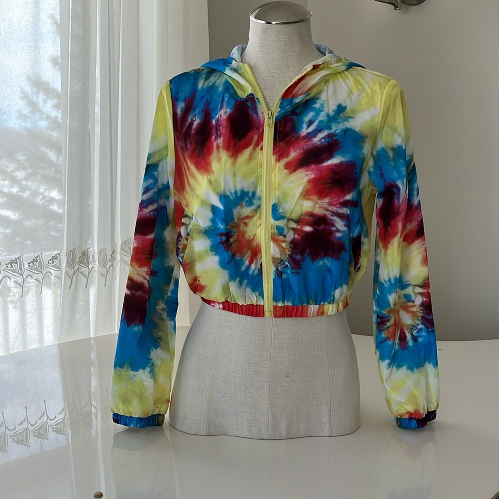 Shein tie dye hooded raincoat size xs